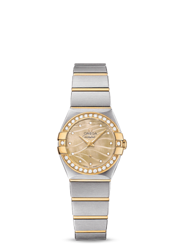 Omega Constellation Quartz 24 Brushed Stainless Steel / Yellow Gold / Diamond / Wavy Champagne MOP